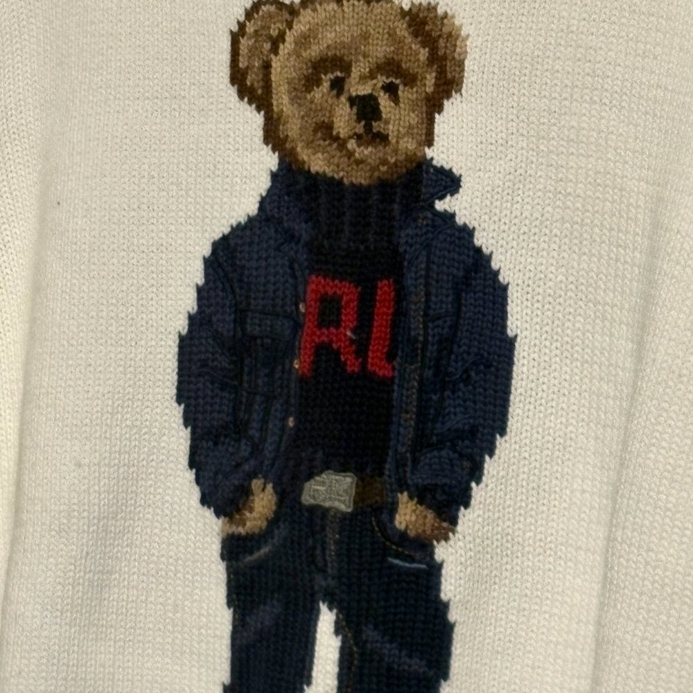 Polo Ralph Lauren Women's Bear Sweater White Sz L fancy trendy modern warm $440 - Picture 6 of 10
